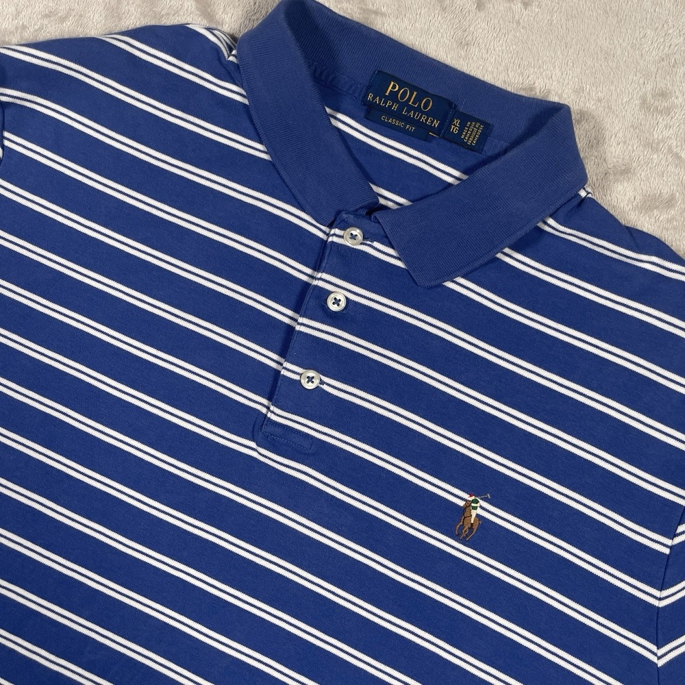 Polo Ralph Lauren Classic Fit XL Blue Striped Flesh Pony‎ Embroidered Logo